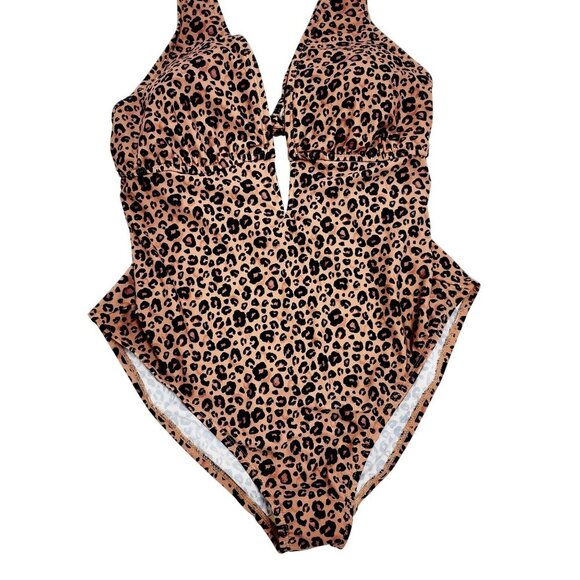 Leopard Print Womens One-Piece Swimsuit By Shade & Shore Size XL (16) - Picture 7 of 8